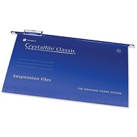 Rexel CrystalFiles Classic Suspension Files, V Base, 15mm Capacity, Foolscap, Blue, Pack of 50