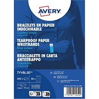 Avery Tyvek Paper Bracelets/Wristbands, Blue, Pack of 500