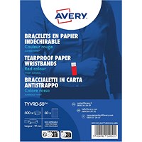 Avery Tyvek Paper Bracelets/Wristbands, Red, Pack of 500