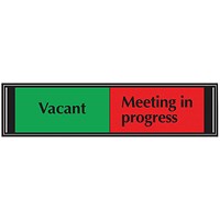 Vacant/Meeting In Progress Self Adhesive Sliding Sign, 225x52mm, Black on Red and Green