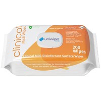Uniwipe Clinical Midi Wipes, 200 Wipes Per Pack