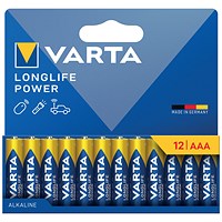 Varta Longlife Power AAA 1.5V Alkaline Batteries, Pack of 12 Varta Longlife Power AAA 1.5V Alkaline Batteries, Pack of 12