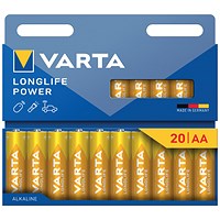 Varta Longlife AA 1.5V Alkaline Batteries, Pack of 20 Varta Longlife AA 1.5V Alkaline Batteries, Pack of 20