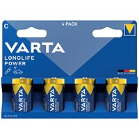 Varta Longlife Power C 1.5V Alkaline Batteries, Pack of 4 Varta Longlife Power C 1.5V Alkaline Batteries, Pack of 4