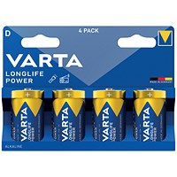 Varta Longlife Power D 1.5V Alkaline Batteries, Pack of 4 Varta Longlife Power D 1.5V Alkaline Batteries, Pack of 4