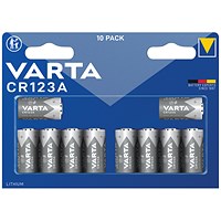 Varta Lithium Batteries CR123A/CR17345 3V Cylindrical, Pack of 10 Varta Lithium Batteries CR123A/CR17345 3V Cylindrical, Pack of 10