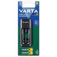 Varta USB Duo AA and AAA Batteries Charger, Includes 2 x AAA Rechargeable Batteries