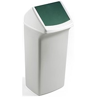 Durable Durabin Fliptop Bin, 40 Litre, White with Green Lid