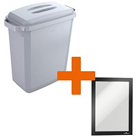 Durable Durabin Waste Bin, 60 Litre, Grey with Grey Lid - Get Black A5 Duraframe Self-Adhesive Free