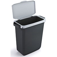 Durable Durabin Eco Waste Bin, 60 Litre, Black with Grey Hinged Lid