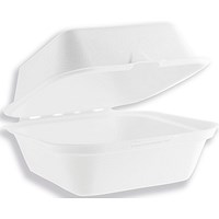 Vegware Bagasse Takeaway Box, Clamshell, 6x6 inch, White, Pack of 500