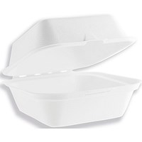 Vegware Bagasse Takeaway Box, Clamshell, 152x152mm, White, Pack of 500 Vegware Bagasse Takeaway Box, Clamshell, 152x152mm, White, Pack of 500