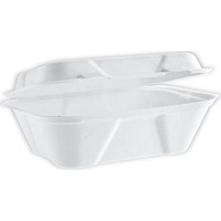 Vegware Bagasse Takeaway Box, Clamshell, 7x5 inch, White, Pack of 500