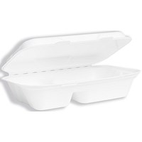 Vegware Bagasse Takeaway Box, 2 Compartment, 9x6 inch, White, Pack of 200