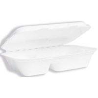 Vegware Bagasse Takeaway Box, 2 Compartment, 228x152mm, White, Pack of 200 Vegware Bagasse Takeaway Box, 2 Compartment, 228x152mm, White, Pack of 200