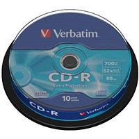 Verbatim CD-R Extra Protection Writable Blank CDs, Spindle, 700mb/80min Capacity, Pack of 10
