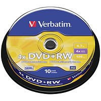 Verbatim DVD+RW Non-Printable 4x 4.7GB (Pack of 10)