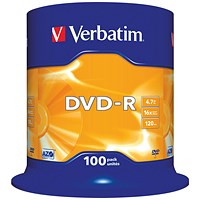 Verbatim DVD-R AZO Writable Blank DVDs, Spindle, 4.7gb/120min Capacity, Pack of 100
