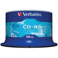 Verbatim CD-R Extra Protection Writable Blank CDs, Spindle, 700mb/80min Capacity, Pack of 50 Verbatim CD-R Extra Protection Writable Blank CDs, Spindle, 700mb/80min Capacity, Pack of 50