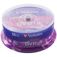 Verbatim DVD+R AZO Writable Blank DVDs, Spindle, 4.7gb/120min Capacity, Pack of 25 Verbatim DVD+R AZO Writable Blank DVDs, Spindle, 4.7gb/120min Capacity, Pack of 25