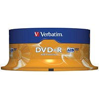 Verbatim DVD-R AZO Writable Blank DVDs, Spindle, 4.7gb/120min Capacity, Pack of 25