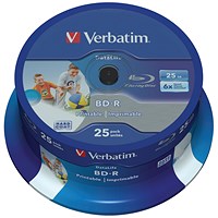 Verbatim BD-R Inkjet-Printable Writable Blank Blu-ray DVDs, Spindle, 25gb Capacity, Pack of 25