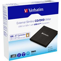 Verbatim Slimline USB-C CD/DVD Writer, Black