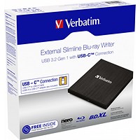 Verbatim External Slimline USB-C Blu-ray Writer, Black