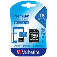Verbatim Micro SDHC Card Including Adapter, 16GB, Black