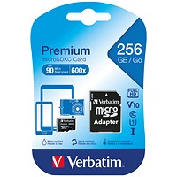 Verbatim Premium Micro SDXC Card with Adapter 256GB C10/U1 44087