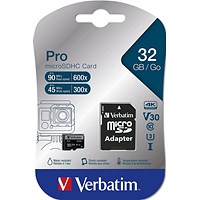 Verbatim Pro Micro SDHC Memory Card with Adapter, 32GB