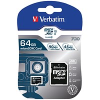 Verbatim Pro Micro SDXC Memory Card with Adapter, 64GB
