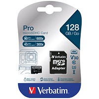 Verbatim Pro Micro SDXC Memory Card with Adapter, 128GB