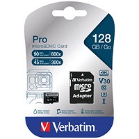 Verbatim Pro Micro SDXC Memory Card with Adapter, 128GB Verbatim Pro Micro SDXC Memory Card with Adapter, 128GB