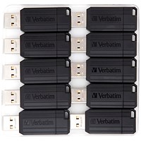 Verbatim Pinstripe USB Drive 16GB Push/Pull Black (Pack of 10)