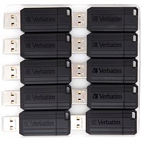 Verbatim Pinstripe USB 2.0 Flash Drive, 16GB, Pack of 10 Verbatim Pinstripe USB 2.0 Flash Drive, 16GB, Pack of 10