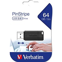 Verbatim Pinstripe USB 2.0 Flash Drive, 64GB