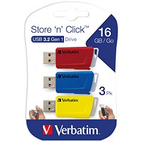 Verbatim Store and Click USB 3.0 Flash Drive, 16GB, Pack of 3 Verbatim Store and Click USB 3.0 Flash Drive, 16GB, Pack of 3