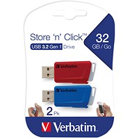 Verbatim Store and Click USB 3.0 Flash Drive, 32GB, Pack of 2 Verbatim Store and Click USB 3.0 Flash Drive, 32GB, Pack of 2