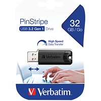 Verbatim Pinstripe 3.0 Flash Drive, 32GB, Black
