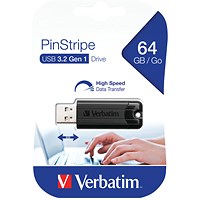 Verbatim Pinstripe 3.0 Flash Drive, 64GB, Black