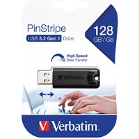 Verbatim Pinstripe 3.0 Flash Drive, 128GB, Black