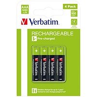 Verbatim AAA Rechargeable Batteries, Pack of 4