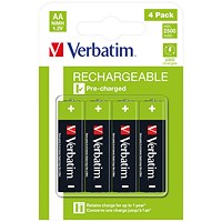 Verbatim AA Rechargeable Batteries, Pack of 4
