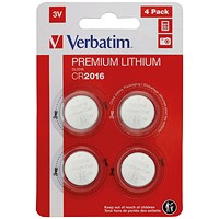 Verbatim CR2016 Premium Lithium Batteries, Pack of 4