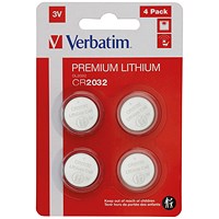 Verbatim CR2032 Premium Lithium Batteries, Pack of 4