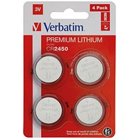 Verbatim CR2450 Premium Lithium Batteries, Pack of 4
