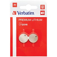 Verbatim CR2016 Battery Lithium 3V 49934-118 (Pack of 2)