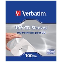 Verbatim CD/DVD Sleeves, Paper, Pack of 100