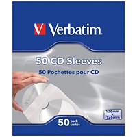 Verbatim CD/DVD Sleeves, Paper, Pack of 50